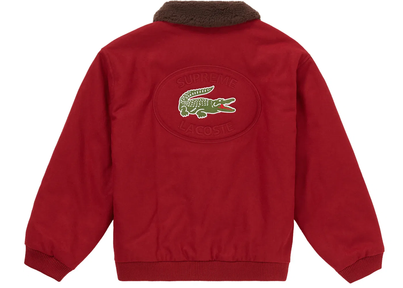 Мужская куртка-бомбер шерстяная Supreme LACOSTE Wool Bomber Jacket, Red — фото 3