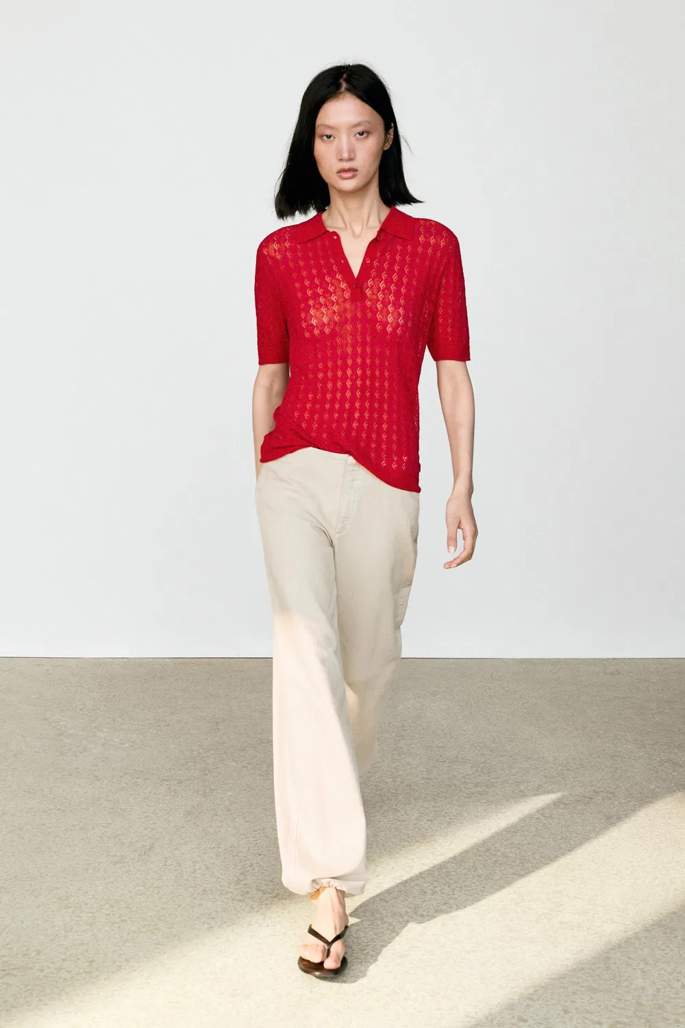 Поло-свитер Massimo Dutti Open-Knit, красный — фото 3