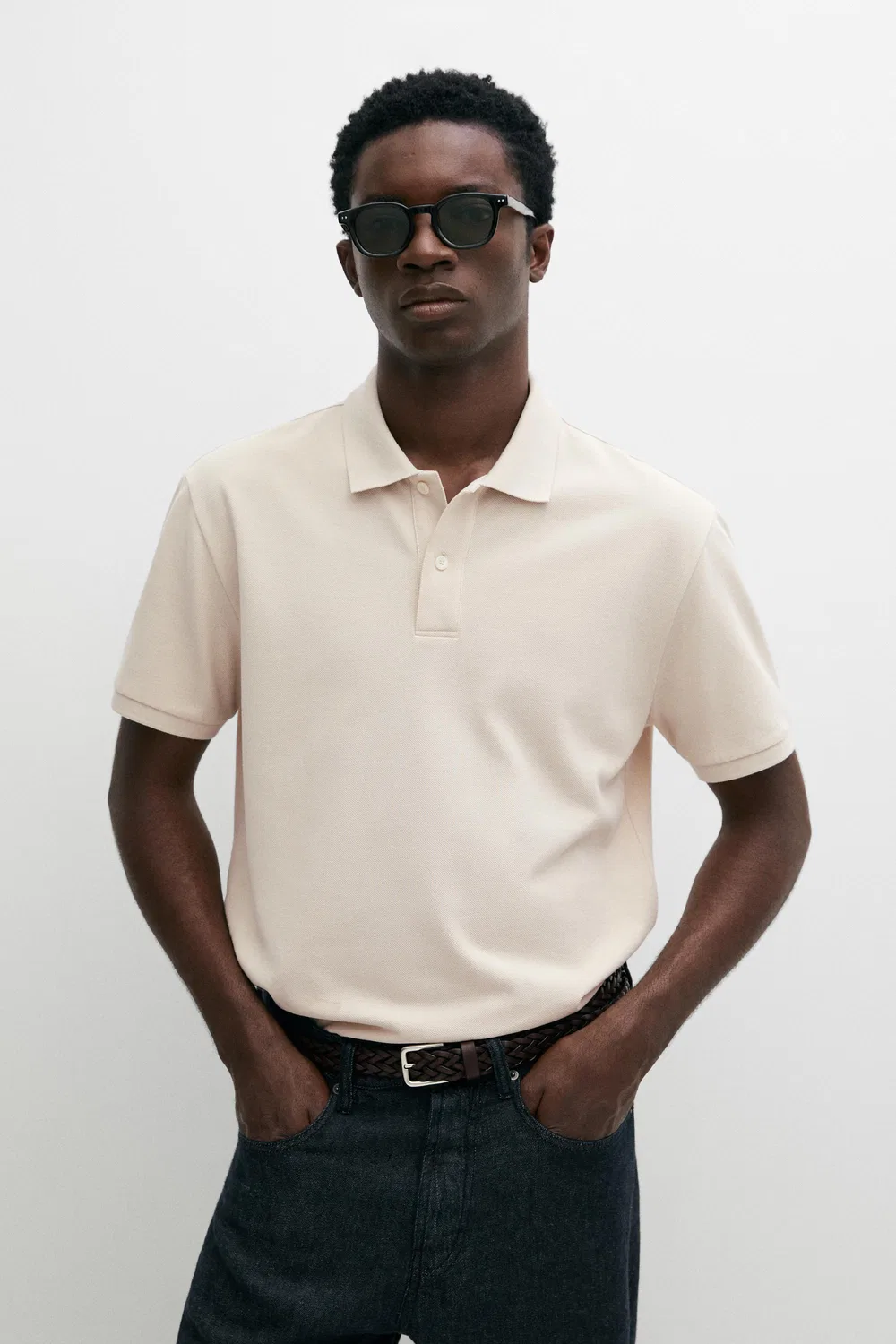 Поло из микротекстурированного хлопка пике Massimo Dutti, Stone — фото 2