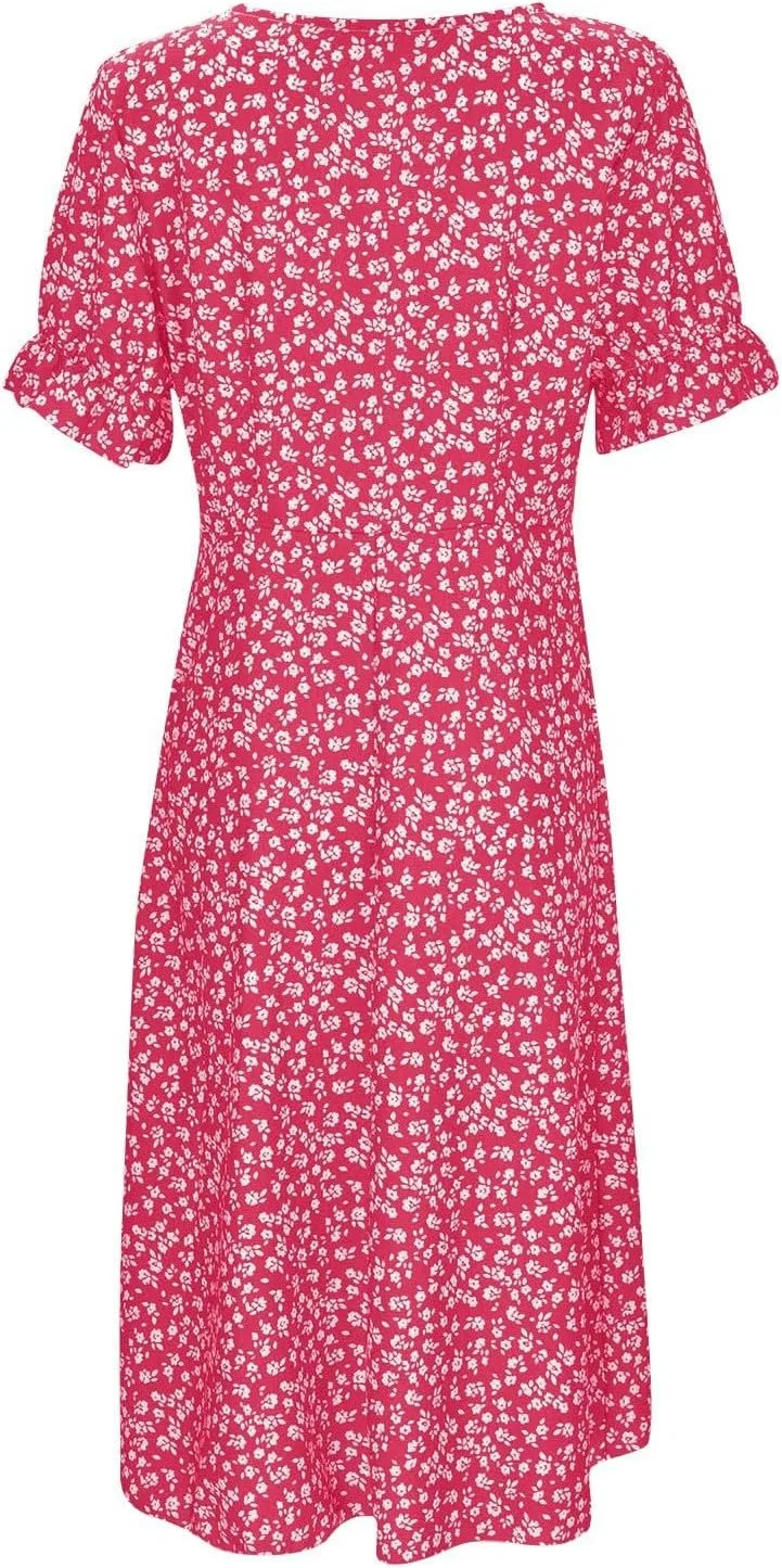 Женское пляжное платье с V-образным вырезом и пышными рукавами Flowy Dresses for Women 2025, 2-hot Pink — фото 4