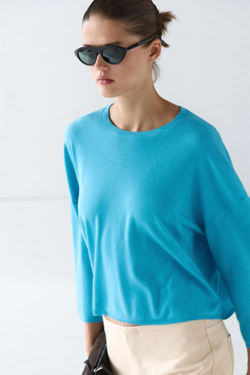 Свитер Massimo Dutti Round Neck Knit, бирюзовый — фото 3
