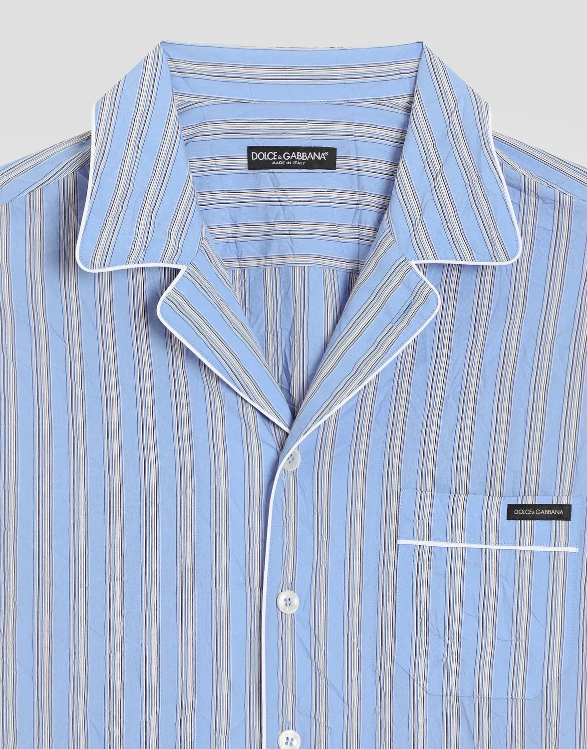 Рубашка из жатой полосатой ткани Crinkled striped fabric vanity shirt DOLCE & GABBANA, бежевый — фото 3