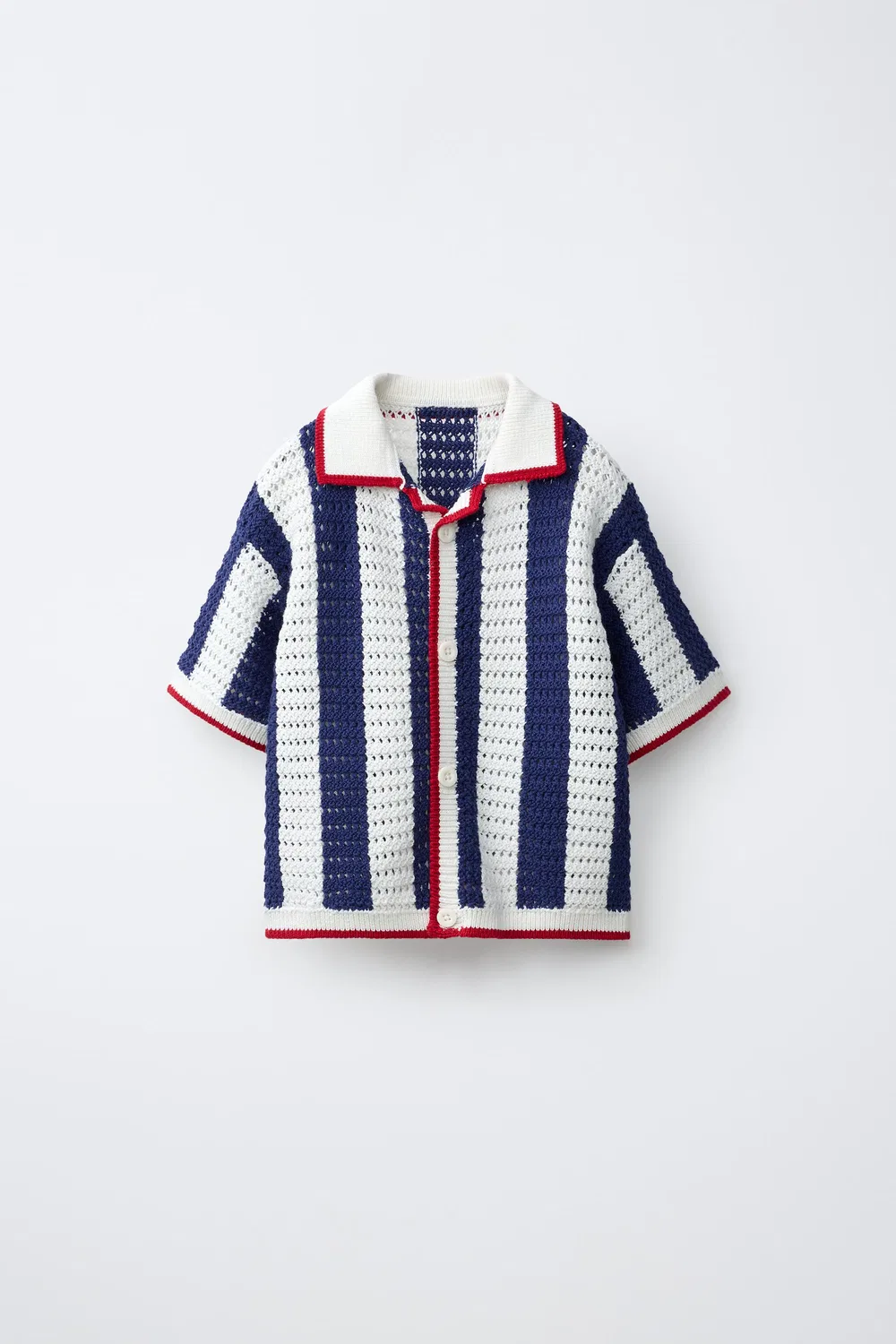 Полосатая вязаная крючком рубашка-поло ZARA, Red/Navy