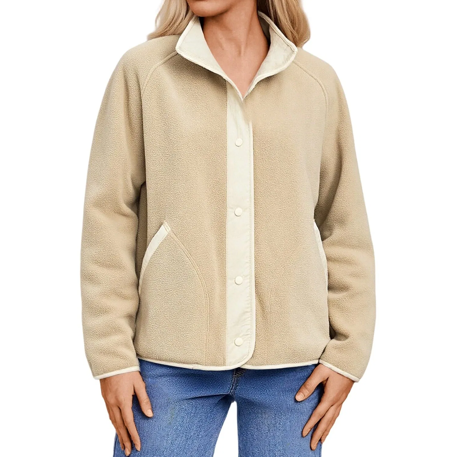 Женская куртка из флиса с длинным рукавом, модель Two-Tone, beige