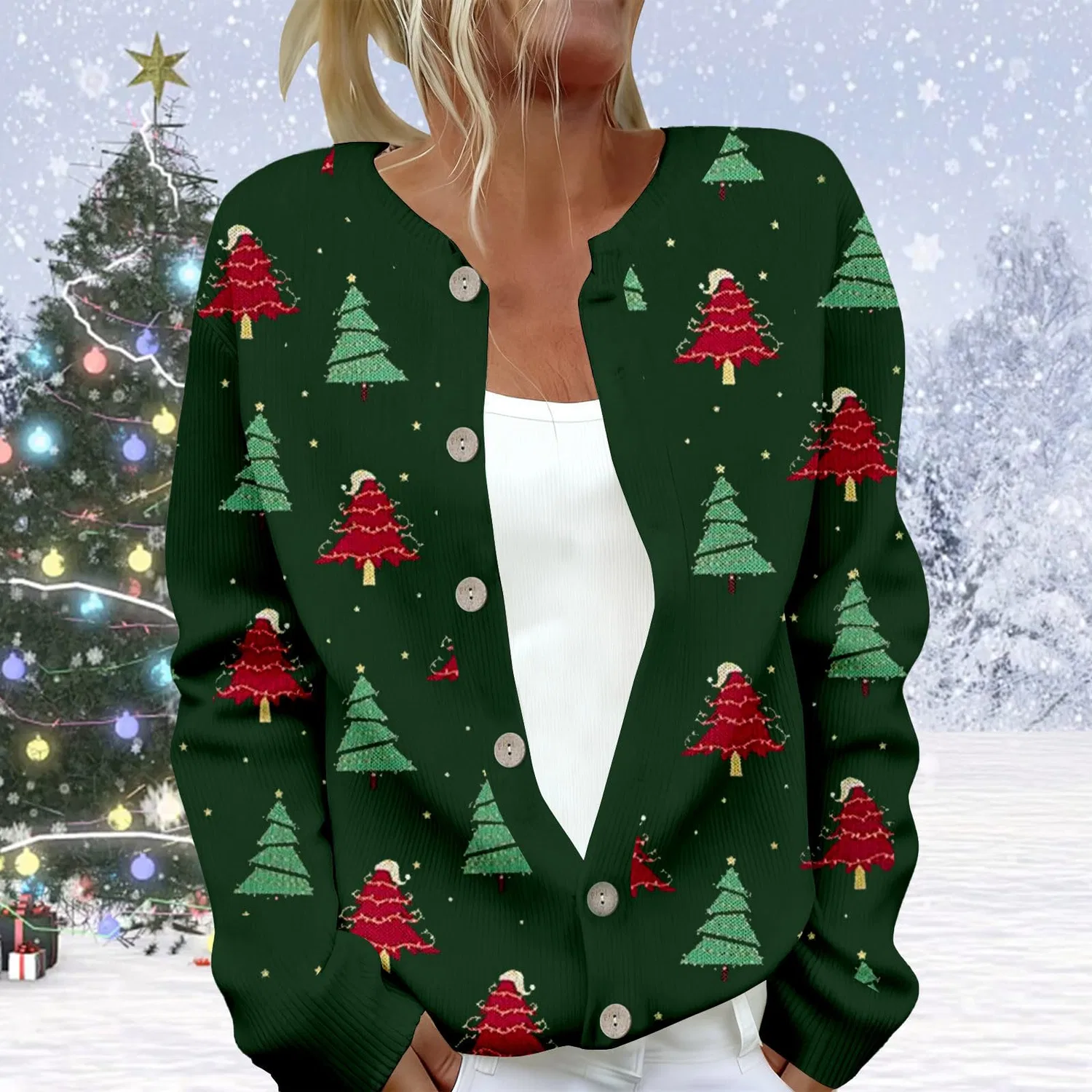 Женский кардиган с принтом Elegante cardigan casual con stampa e abbottonatura, Verde N. 22 — фото 2