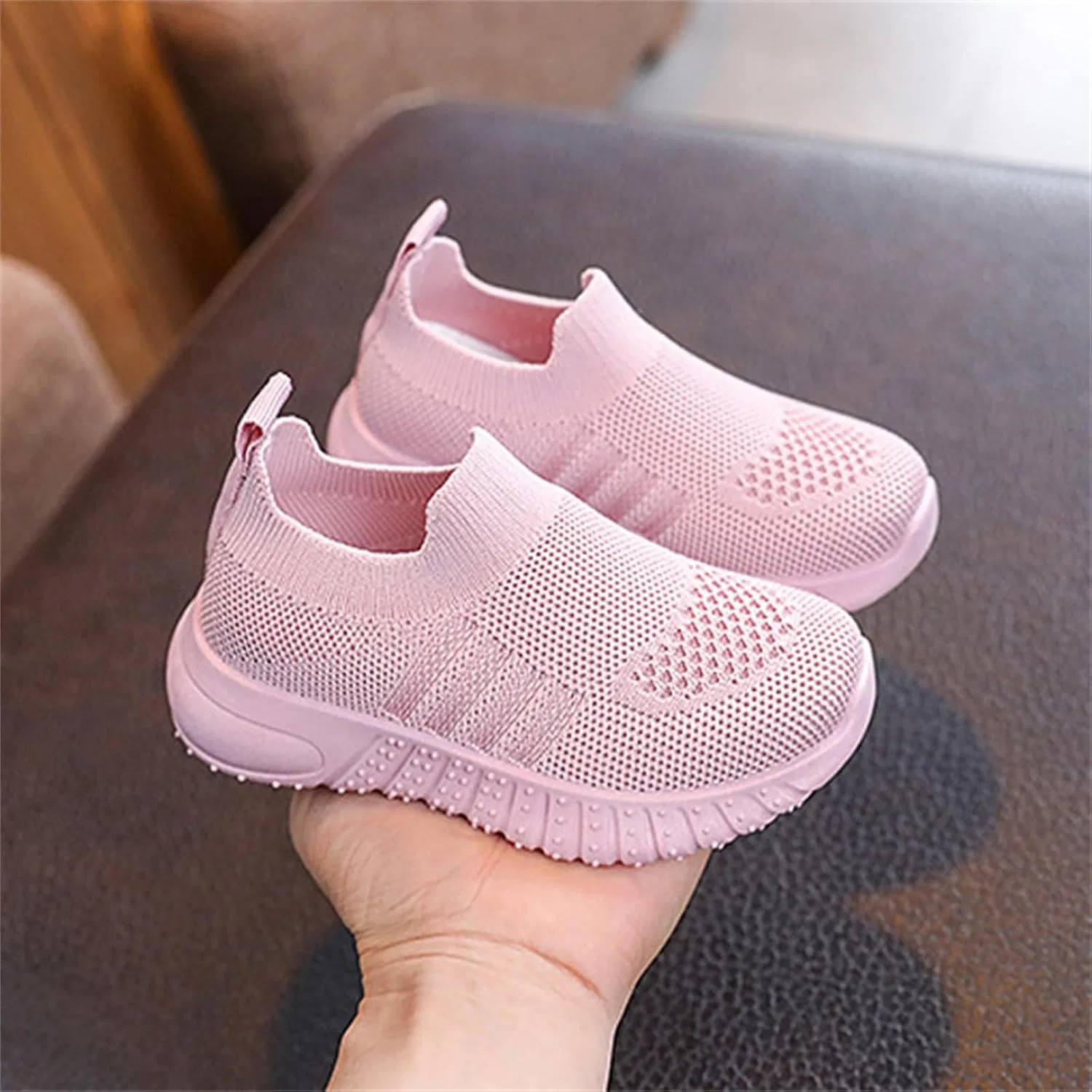 Детские кроссовки для мальчиков с сеткой без шнуровки, Pink — фото 4