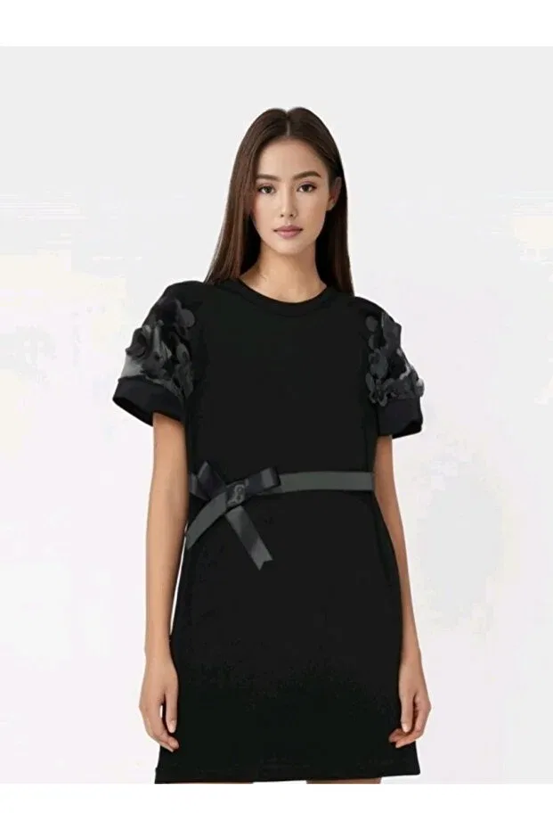 Детское платье для девочек с коротким рукавом Melek Bebeğim, Black Short Sleeve — фото 2
