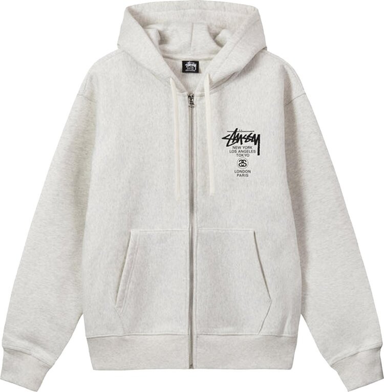 Худи Stussy World Tour Zip Hoodie 'Ash Heather', серый — фото 2