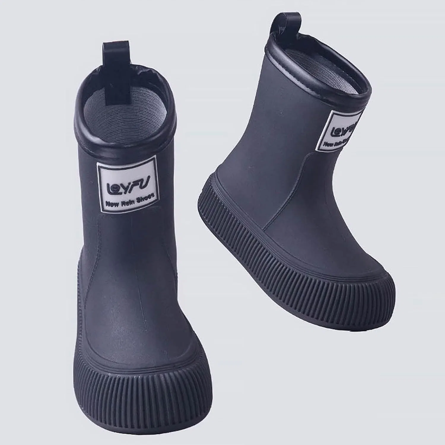 Детские резиновые сапоги для девочек с принтом, модель Kids Stylish Mid Calf Rubber Rain Boots, Black — фото 3
