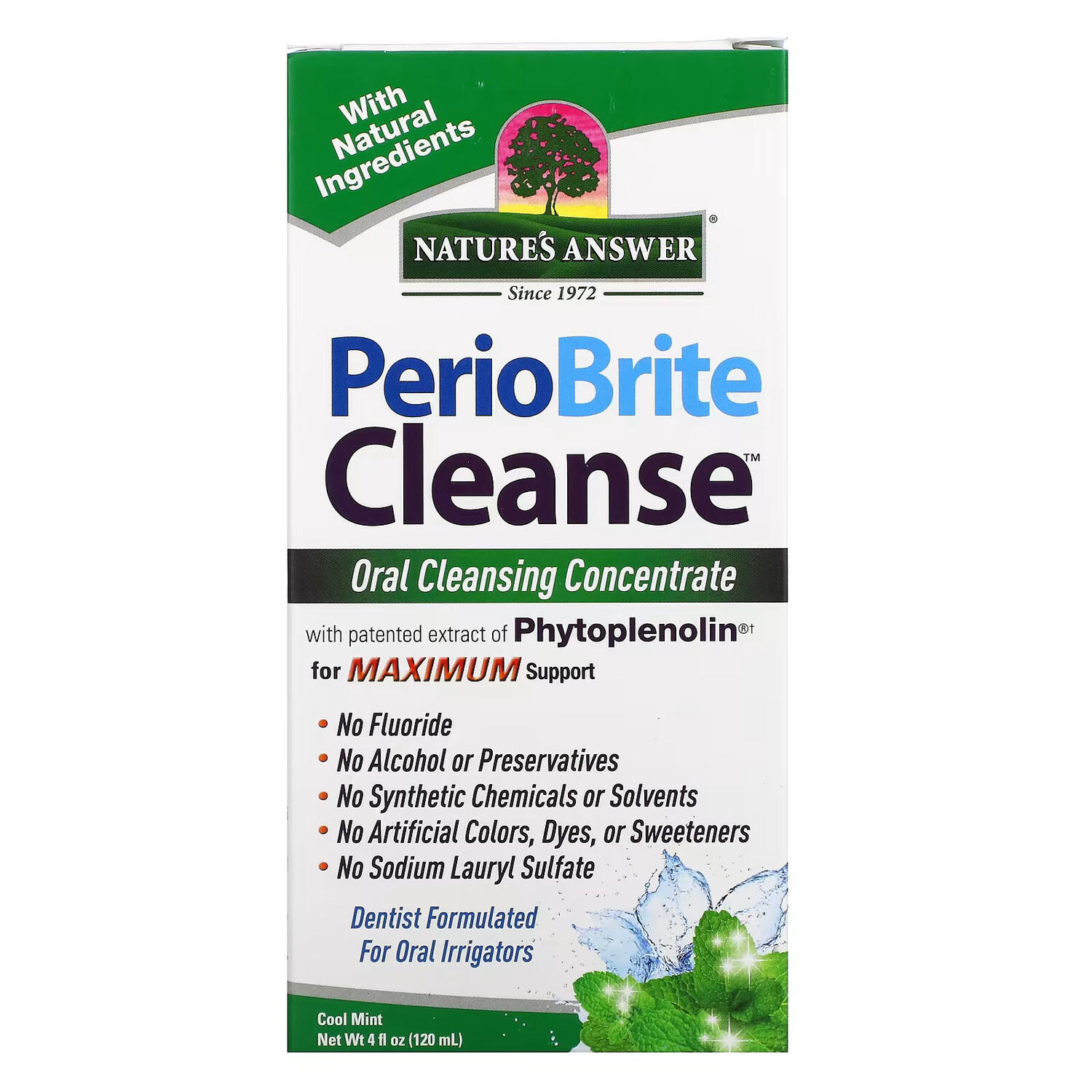 

Nature's Answer, PerioBrite Cleanse, концентрат для полоскания рта, освежающая мята, 120 мл (4 жидк. унции)