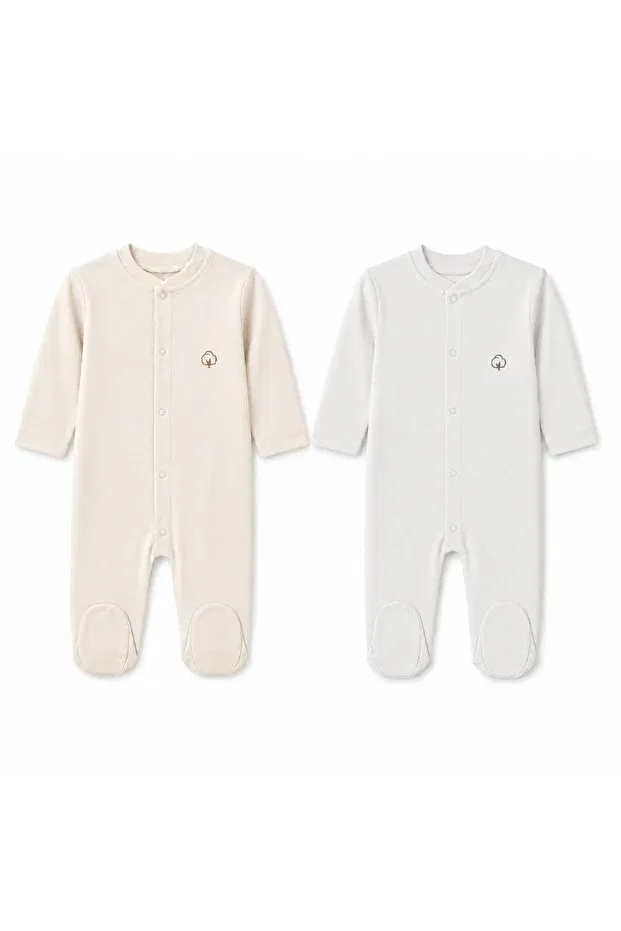 Детский комбинезон для сна хлопковый 2-Piece baby sleep and play jumpsuit with booties and snap fasteners Fyb, Cream-Ecru