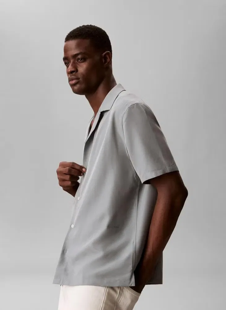 Рубашка с коротким рукавом и мягкой текстурой, модель Soft modal, Calvin Klein, темно-зеленый — фото 3