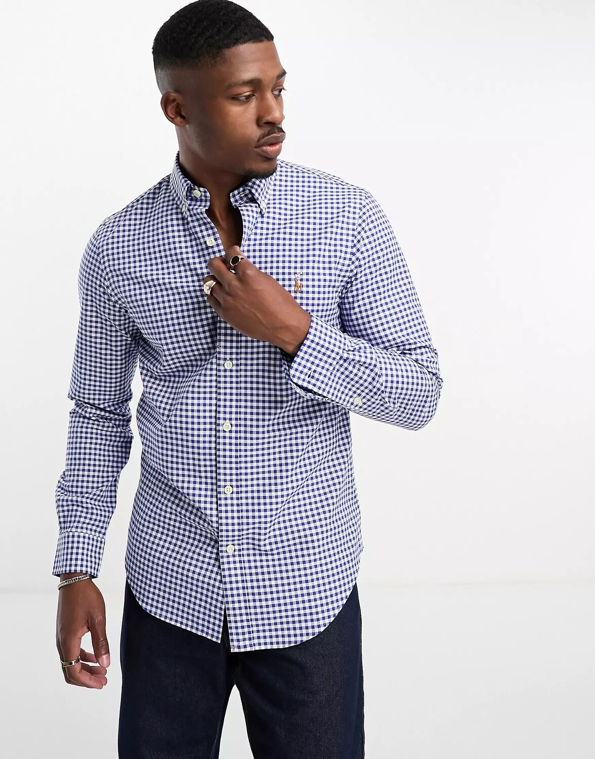 

Рубашка Polo Ralph Lauren Icon Logo Gingham Check Slim Fit Oxford, синий, белый