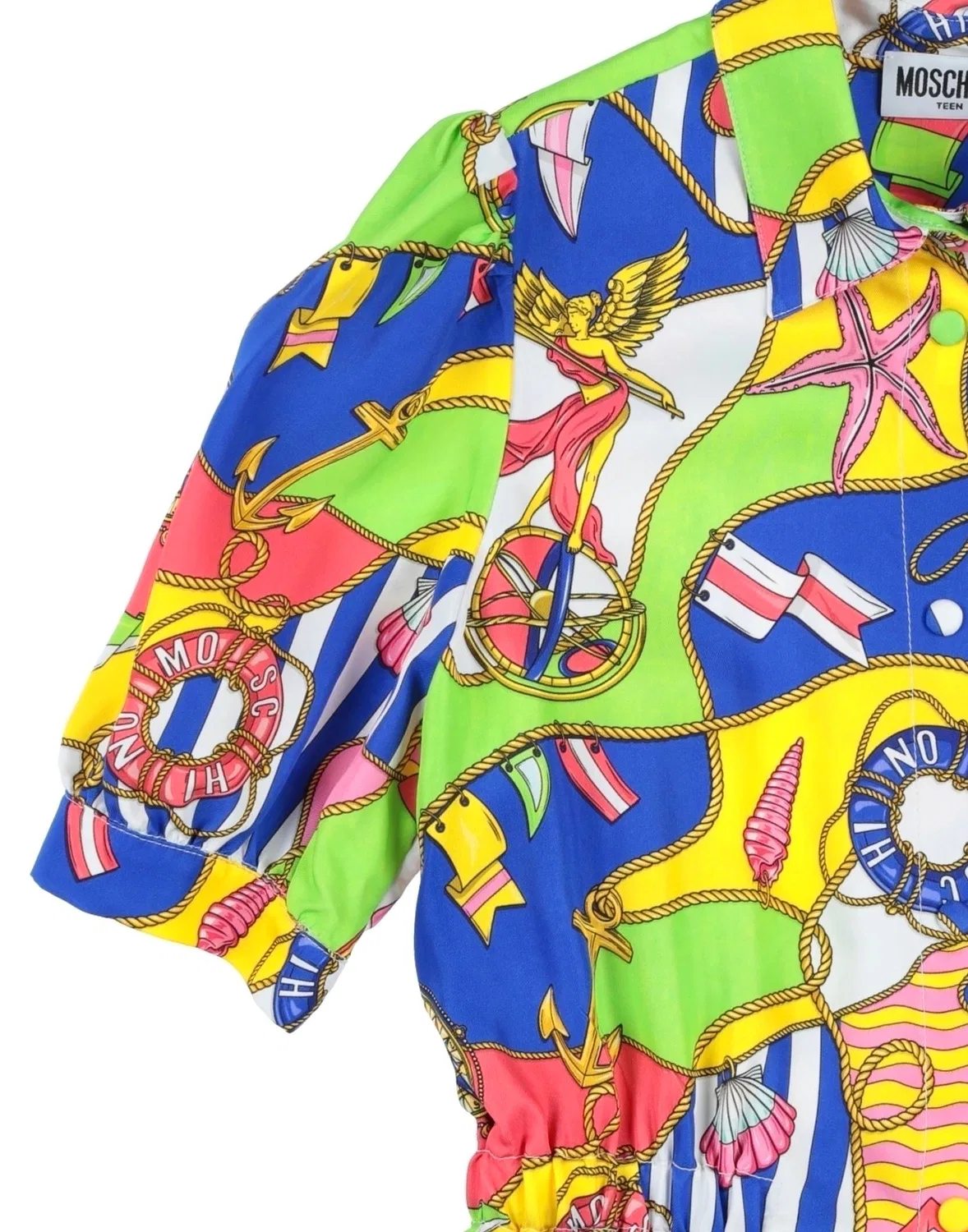 Детское сатиновое платье для девочек с принтом Moschino Teen, синий — фото 3