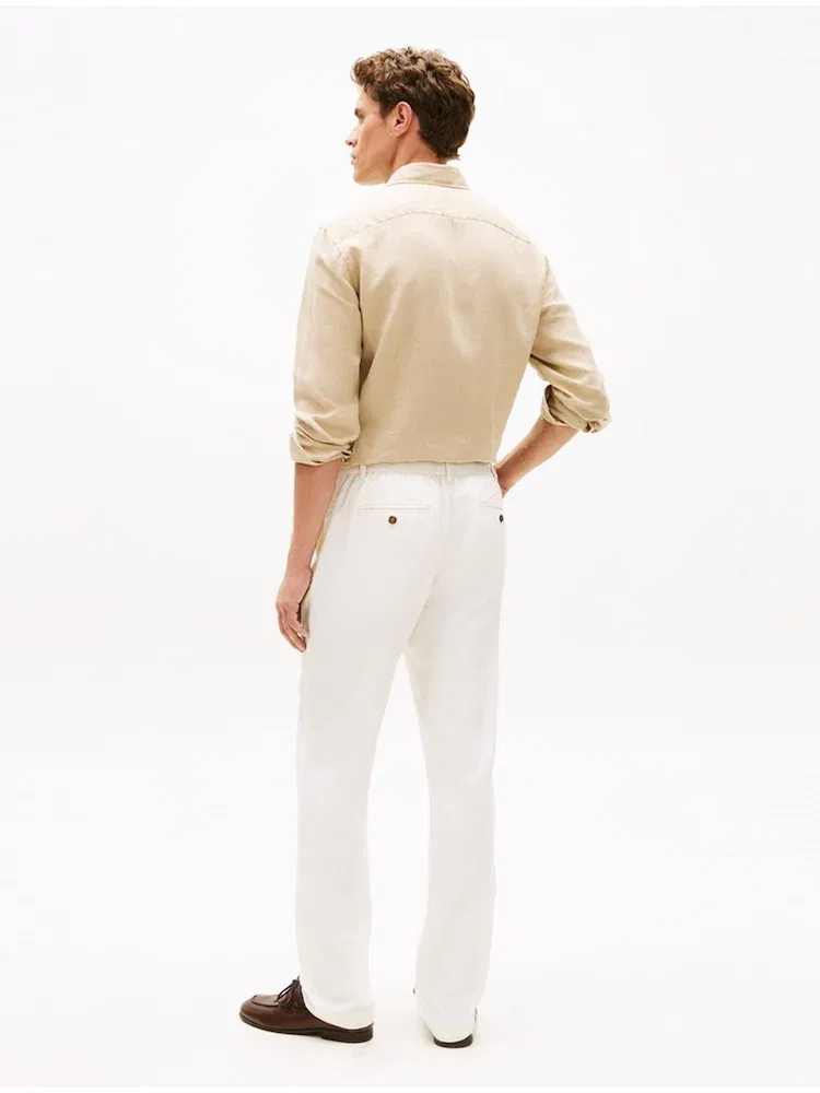 Брюки чинос из льняной смесовой ткани Denton Fit TOMMY HILFIGER, Ivory — фото 2