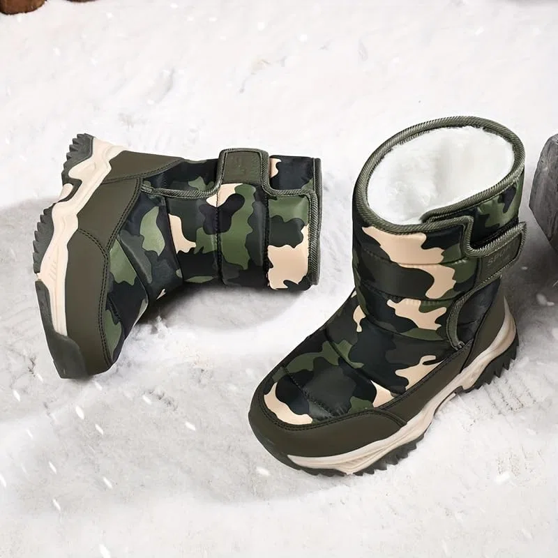 Детские зимние ботинки с принтом камуфляж для мальчиков Hhhchpm, Army Green — фото 3