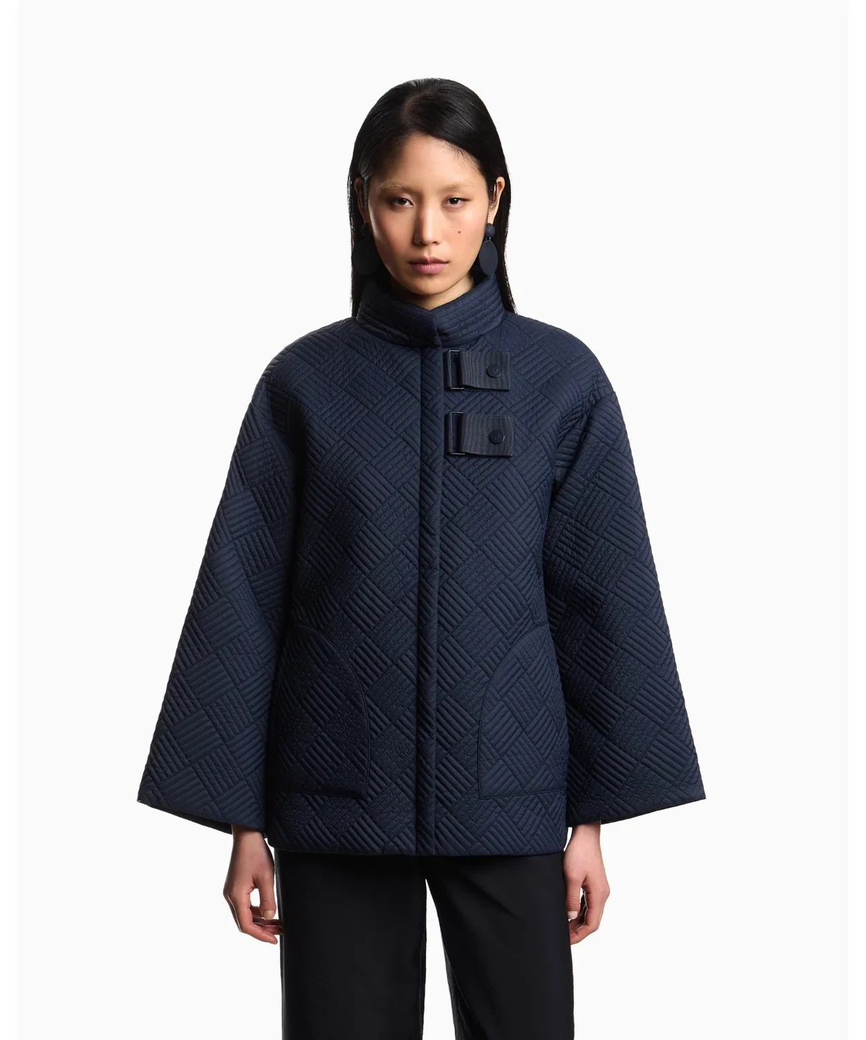 Женское пальто-пикоут с утеплителем, модель ASV EMPORIO ARMANI, Navy