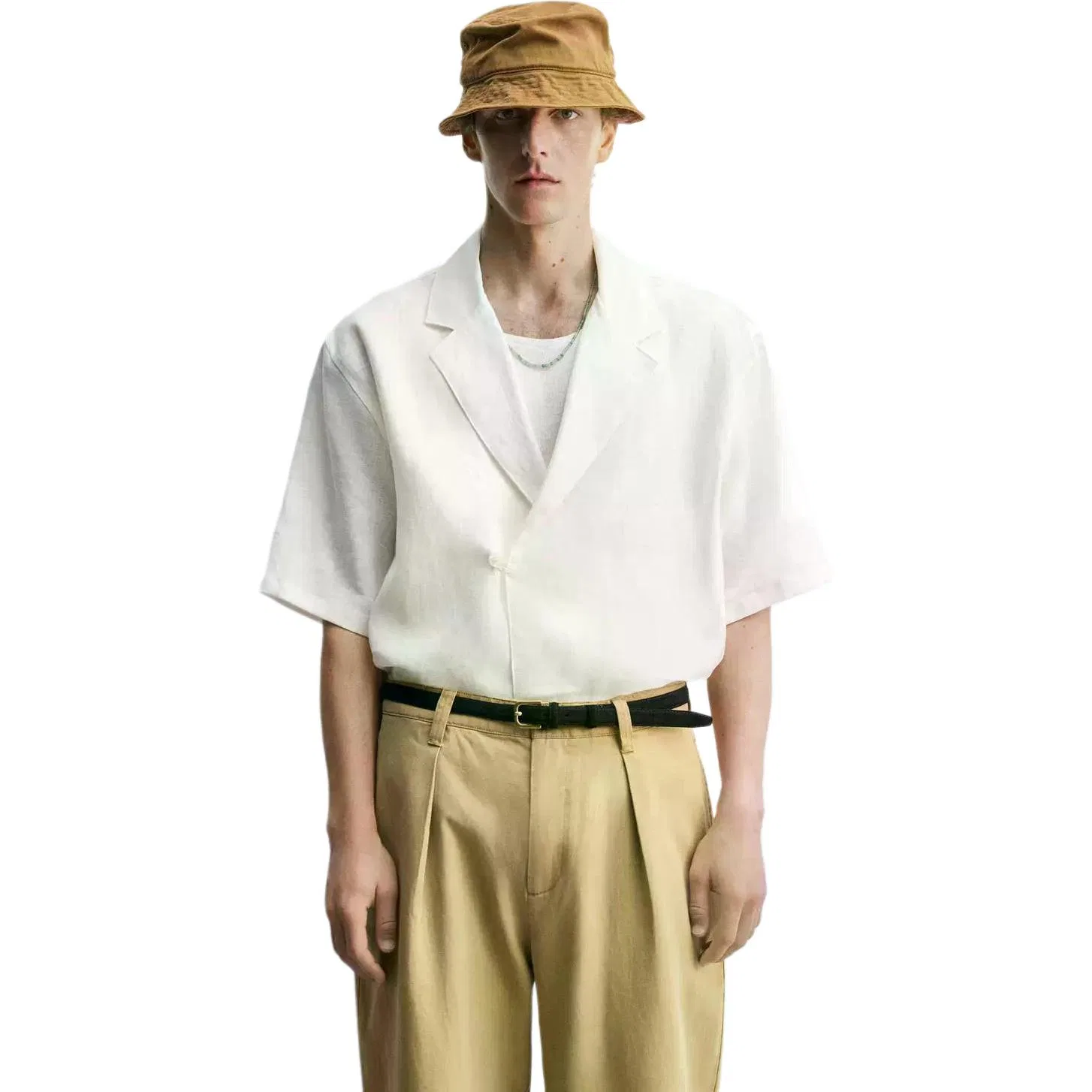 Мужская рубашка с V-образным вырезом, прямой крой White ZARA, White — фото 3
