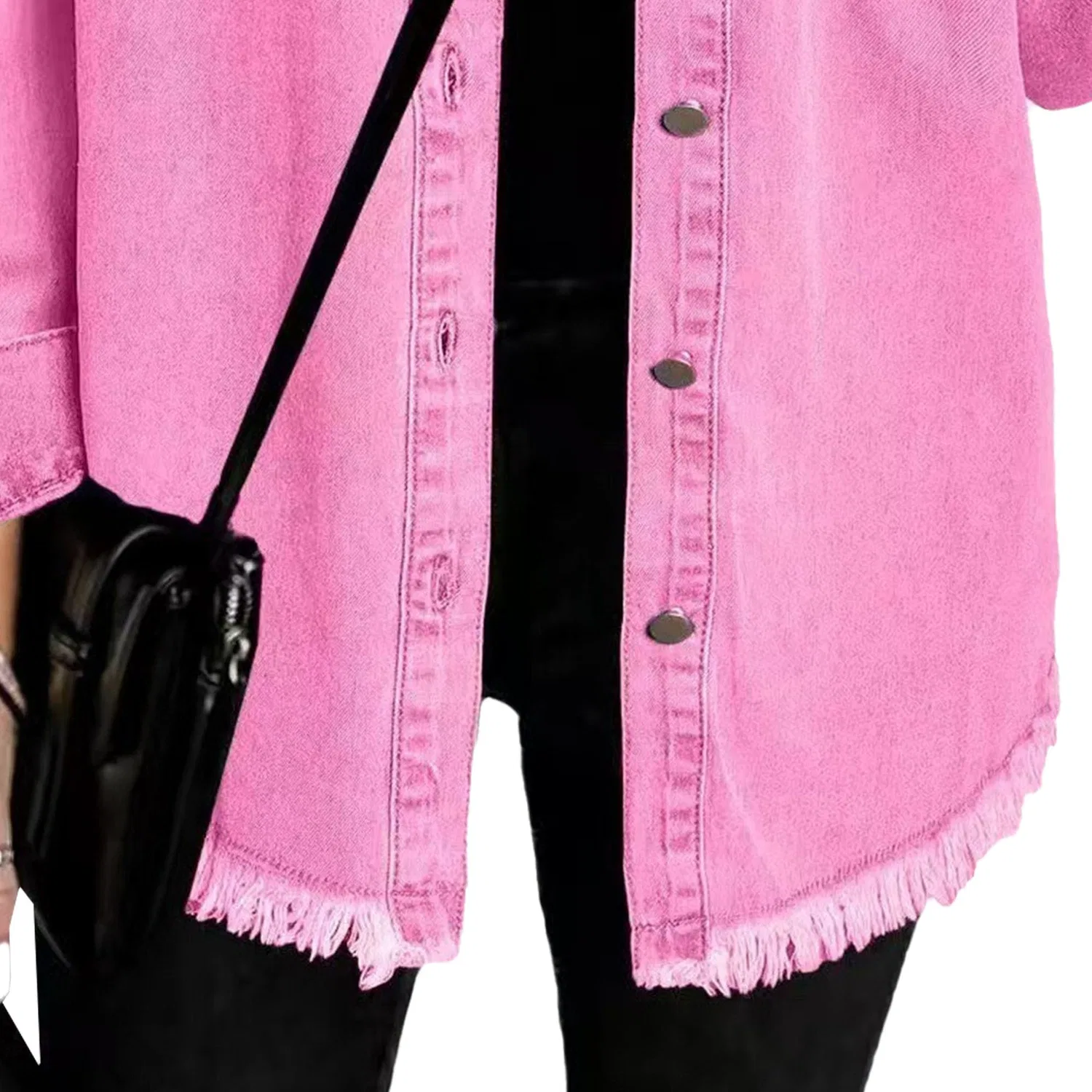Женская джинсовая куртка oversize с длинным рукавом, 2025 Y2K Trendy, Rosa rossa — фото 4