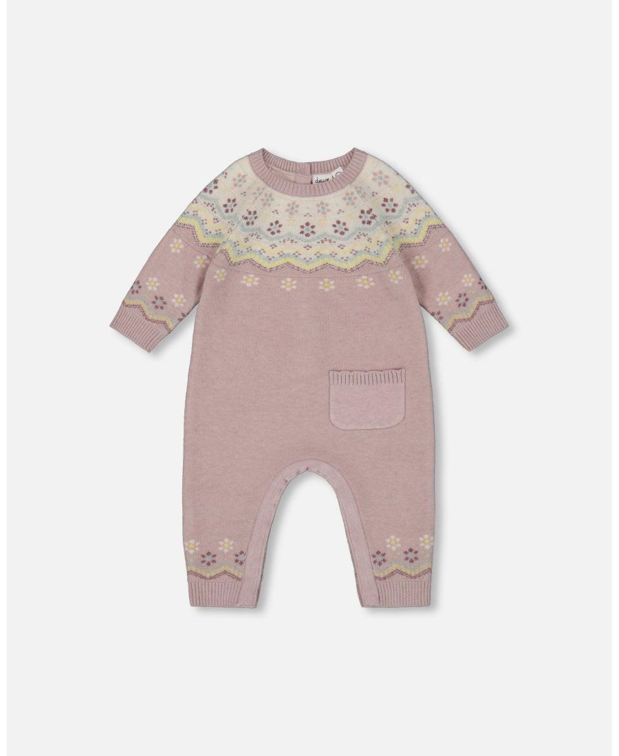 

Детский жаккардовый вязаный комбинезончик для девочки, сиреневый, памятный подарок - Baby Deux par Deux, Neutral purple