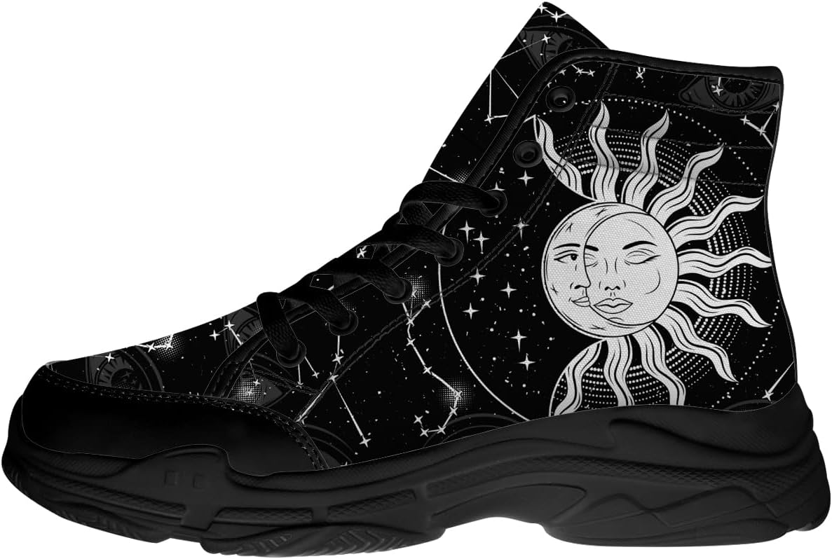 

Кеды Moon and Sun для женщин и мужчин, черные, на шнуровке, с высоким верхом, текстильные, подарок для нее и для него Quorax