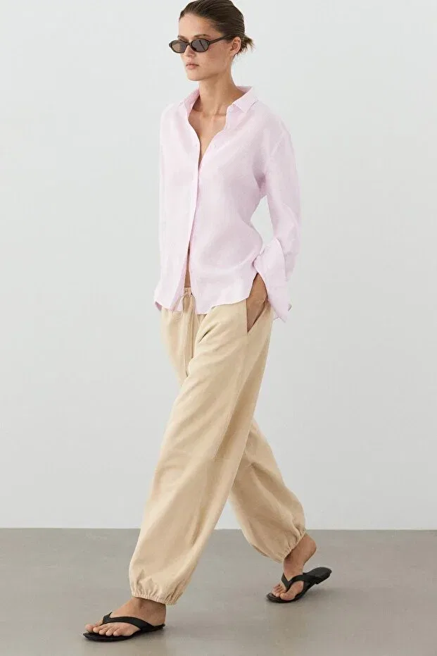 Женская рубашка с длинным рукавом с принтом Massimo Dutti, Pink — фото 3