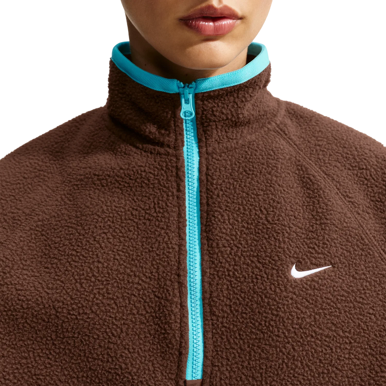 Женская футболка Sportswear Oversized Fleece Top 'Cacao Wow Baltic Blue White' Nike, Cacao Wow/Baltic Blue/White — фото 4