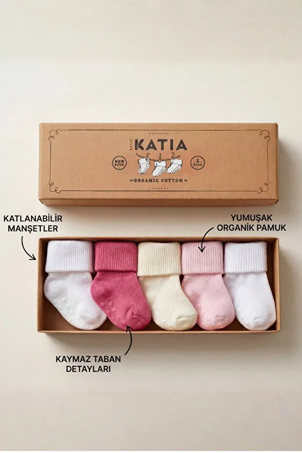 Детские носки для новорожденных хлопковые набор 5 шт Basics Katia&Bony, Pink/White — фото 4