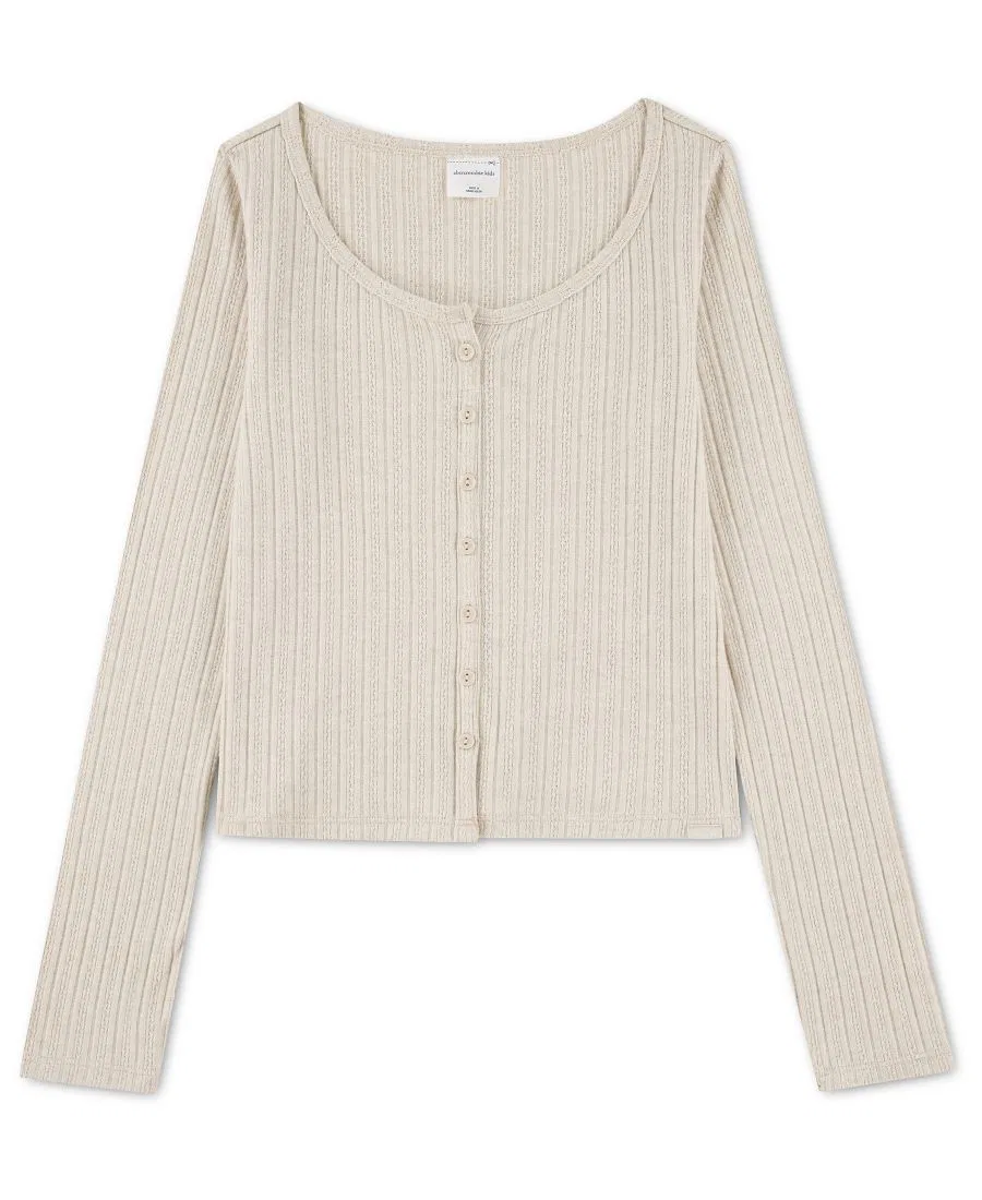 Детская рубашка-поло с длинным рукавом и принтом, девочки abercrombie kids, Light Beige