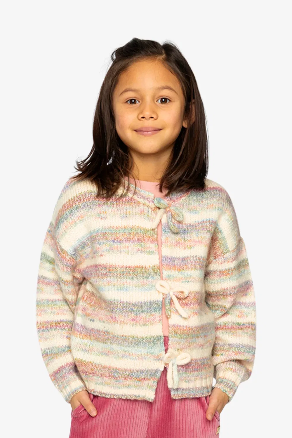 Детский вязаный кардиган с бантами Soft Poetry Deux par Deux, Mauve And Blue Knitwear — фото 2