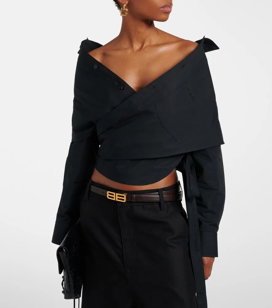 Хлопковый топ с открытыми плечами Balenciaga, черный — фото 2
