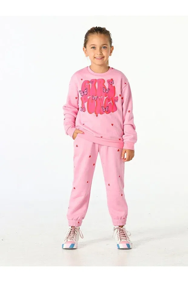 Детский спортивный комплект для девочек с принтом Heart Patterned Girl Power Casabony, Pink