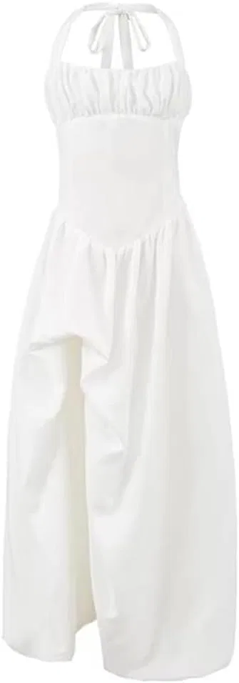 Женское вечернее платье с открытой спиной и шнуровкой, White — фото 2