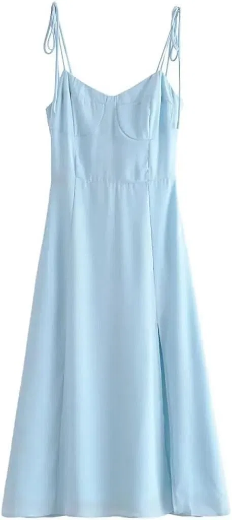Женское шифоновое платье с разрезом спереди без рукавов, Light Blue