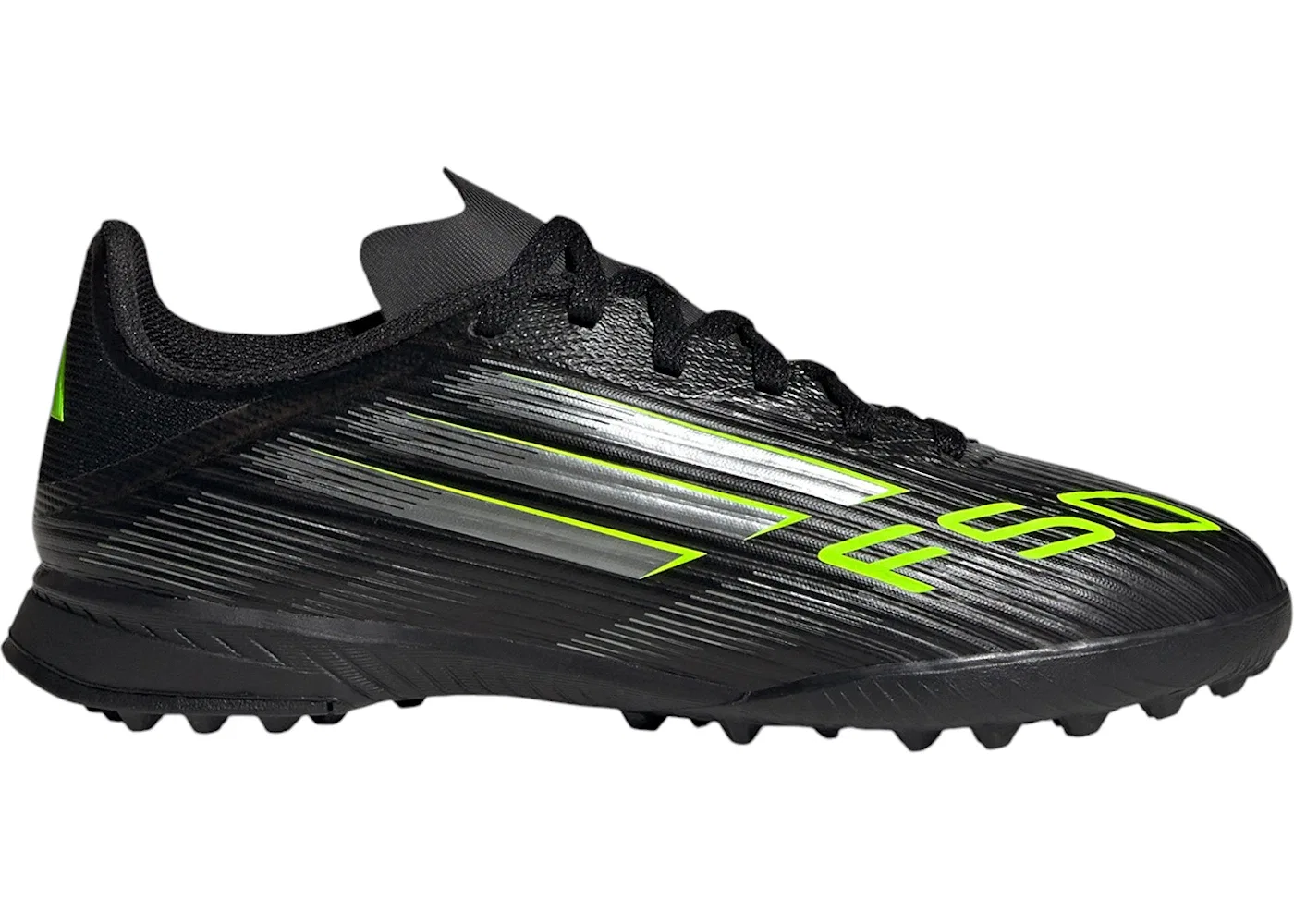 Детские футбольные бутсы для мальчиков Adidas F50 League Turf, цвет Core Black/Iron Metallic/Lucid Lemon