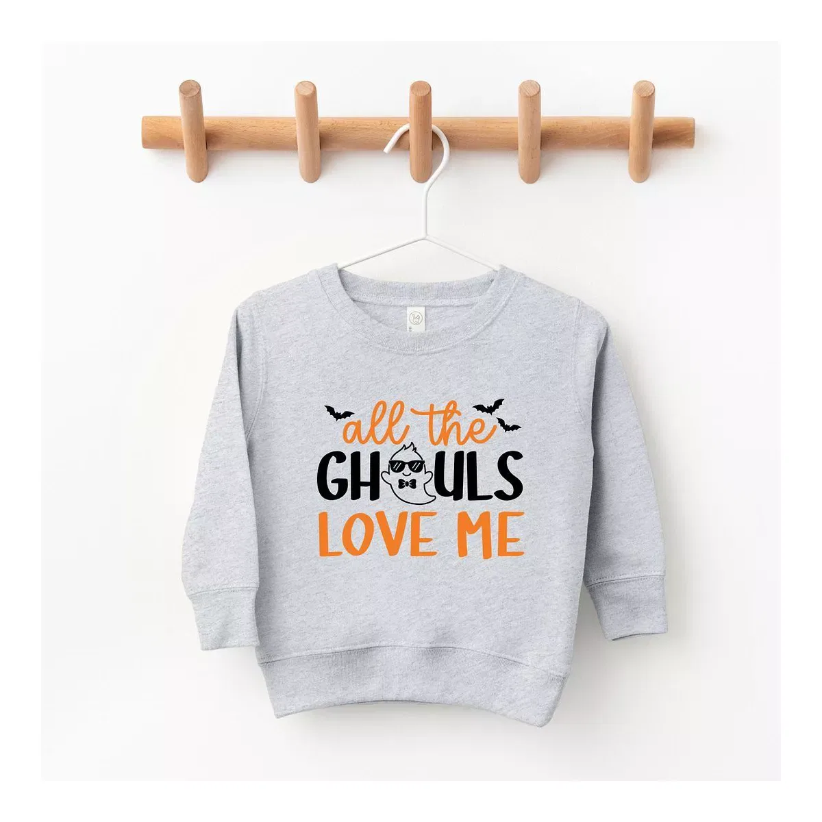 Детский свитшот с принтом All The Ghouls Love Me Bats The Juniper Shop, Heather Grey — фото 2