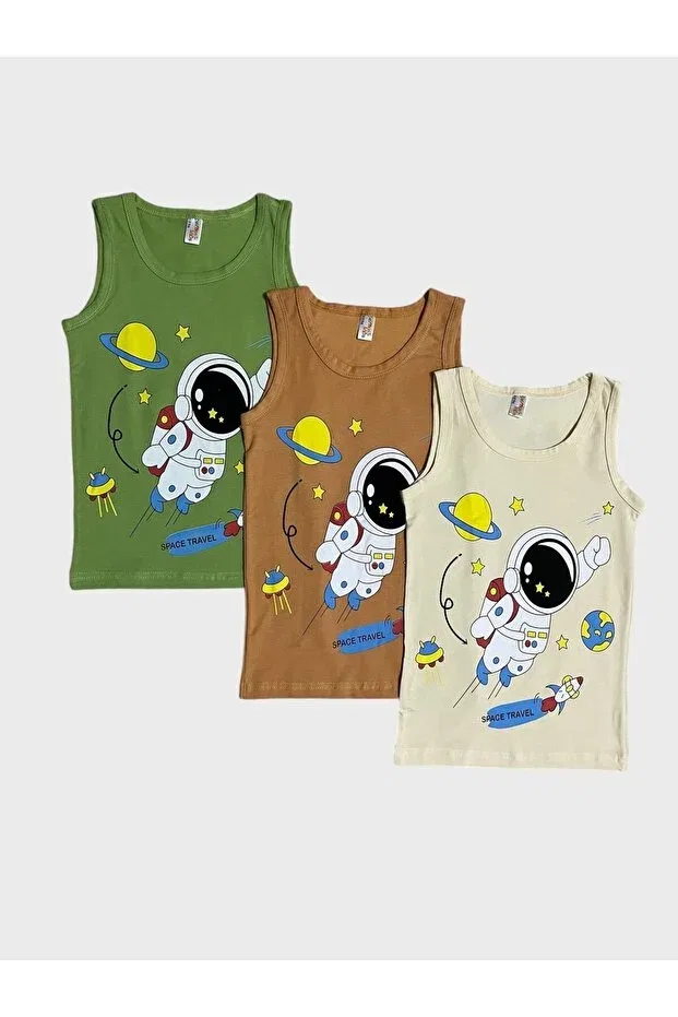 Детский комплект для мальчиков с астронавтами Elmas Kids, Cream Green Brown