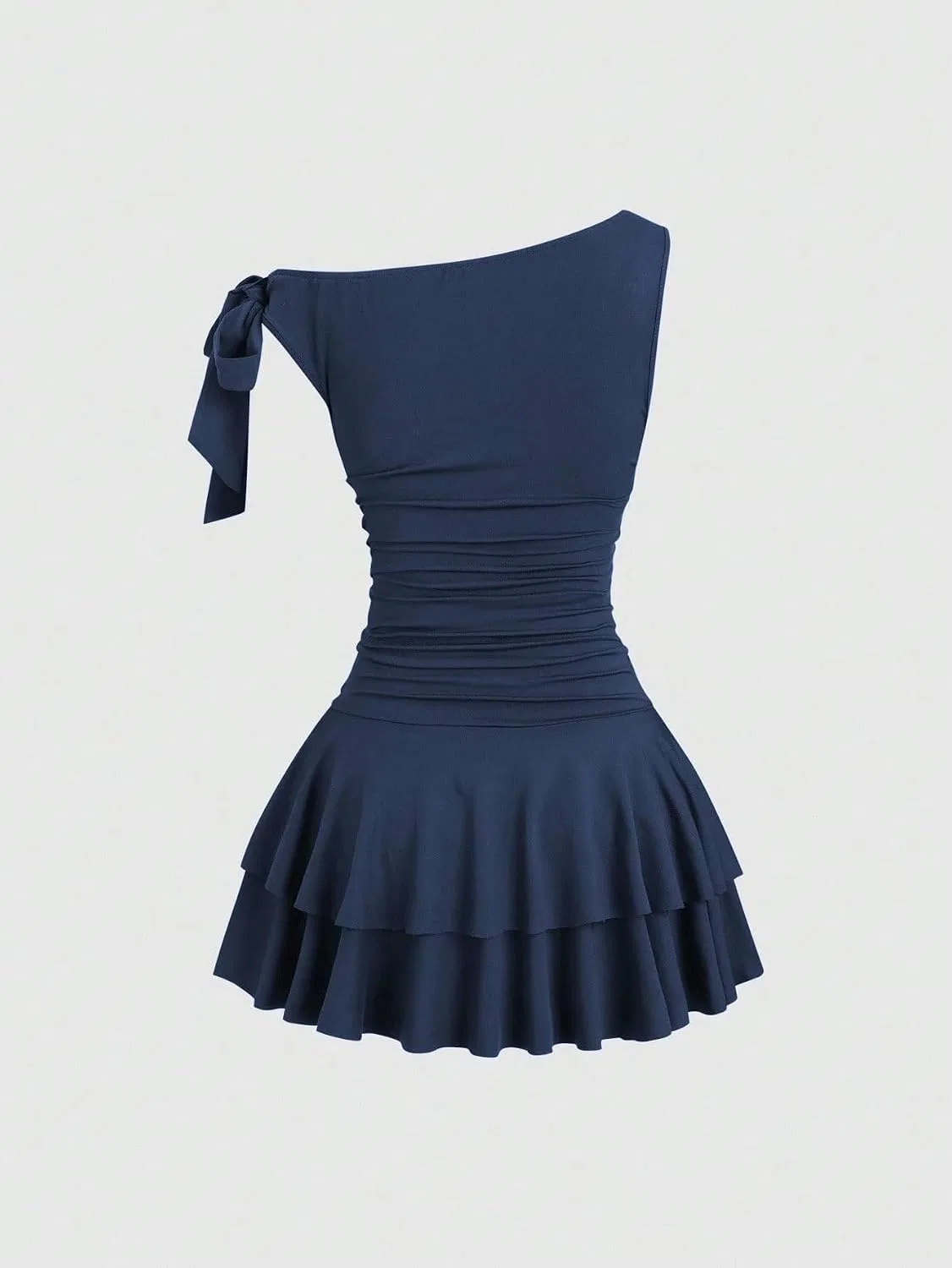 Женское облегающее мини-платье с асимметричным вырезом, Navy Blue — фото 2