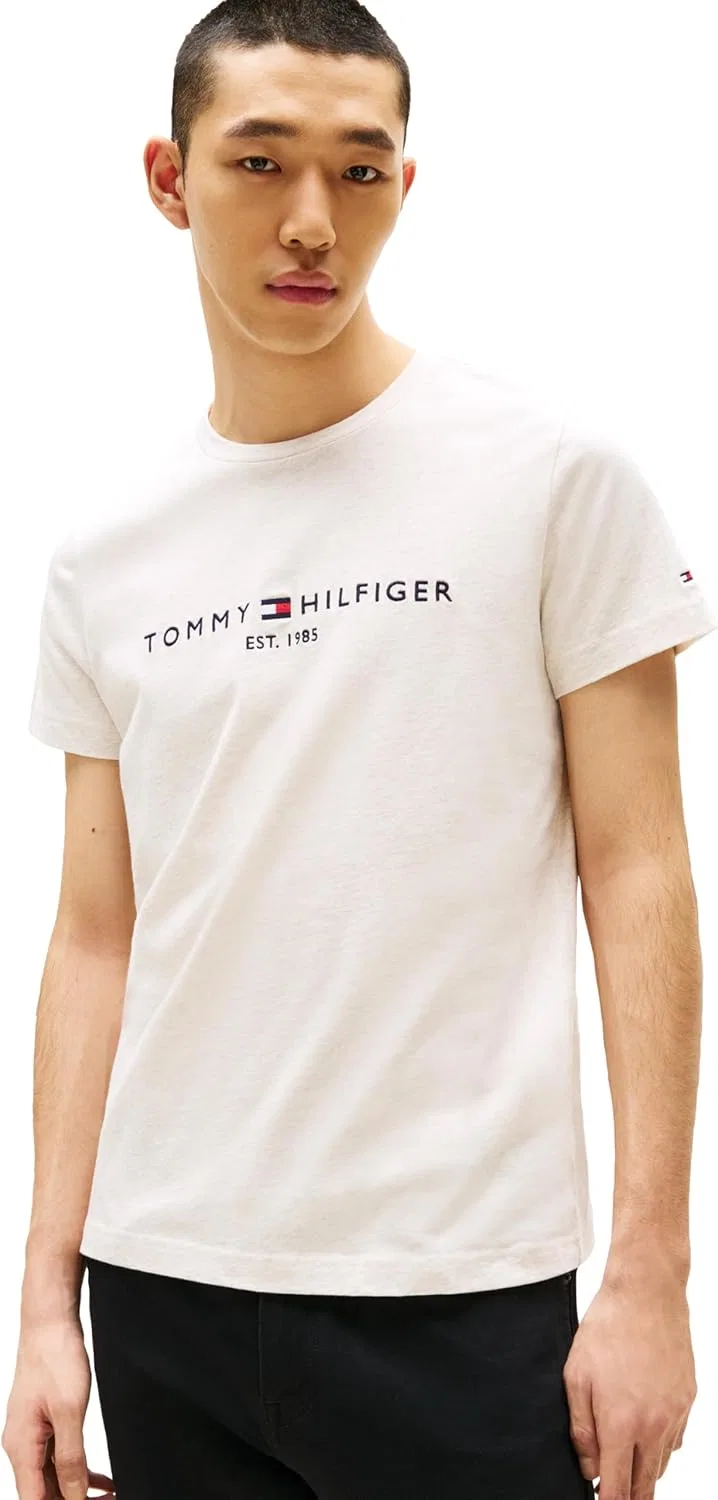 Мужская футболка с вышитым логотипом Tommy Hilfiger, Heathered Oatmilk