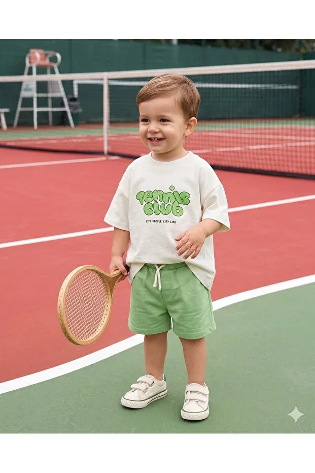 Детская футболка оверсайз с принтом Tennis Themed Babytex, Ecru — фото 2