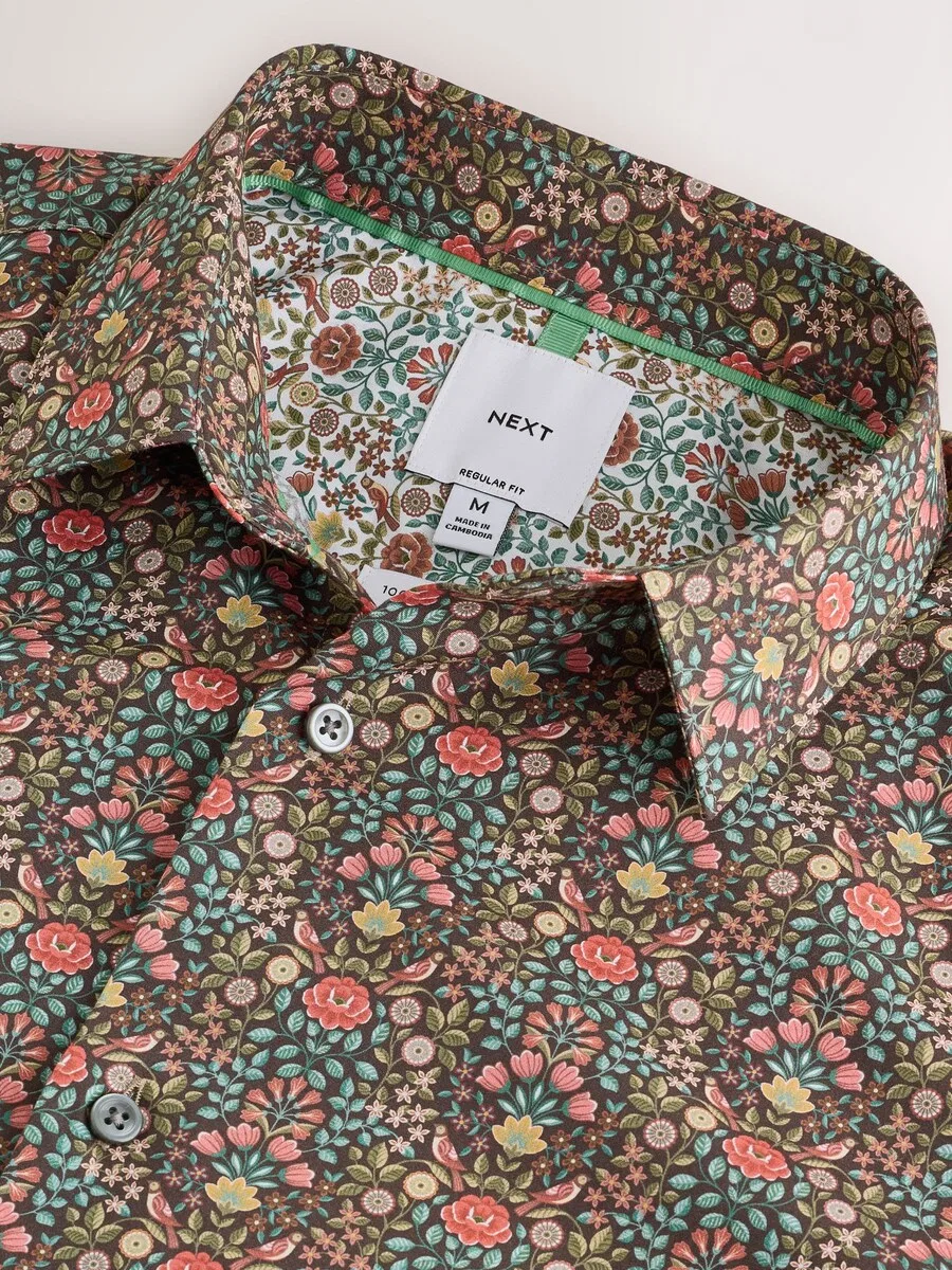 Рубашка Next Regular fit Button Up Shirt 'N. Premium' темно-коричневого цвета — фото 3