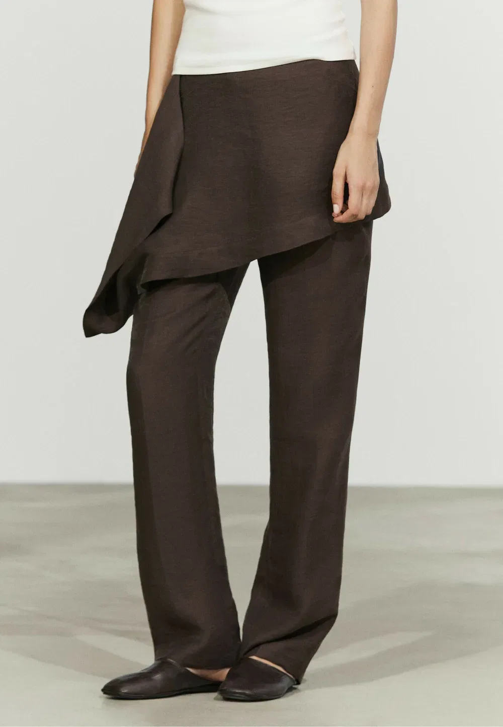 Брюки с юбкой и льняной отделкой - брюки Massimo Dutti, Dark Brown