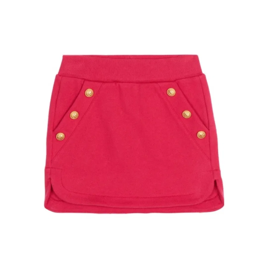 Юбка хлопковая с пуговицами Girls Button-Detail Cotton Skirt Balmain, Red
