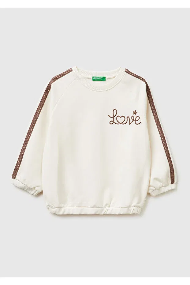 Детские свитшот для девочек с принтом Embroidered Ribbed Crew Neck United Colors Of Benetton, Colored