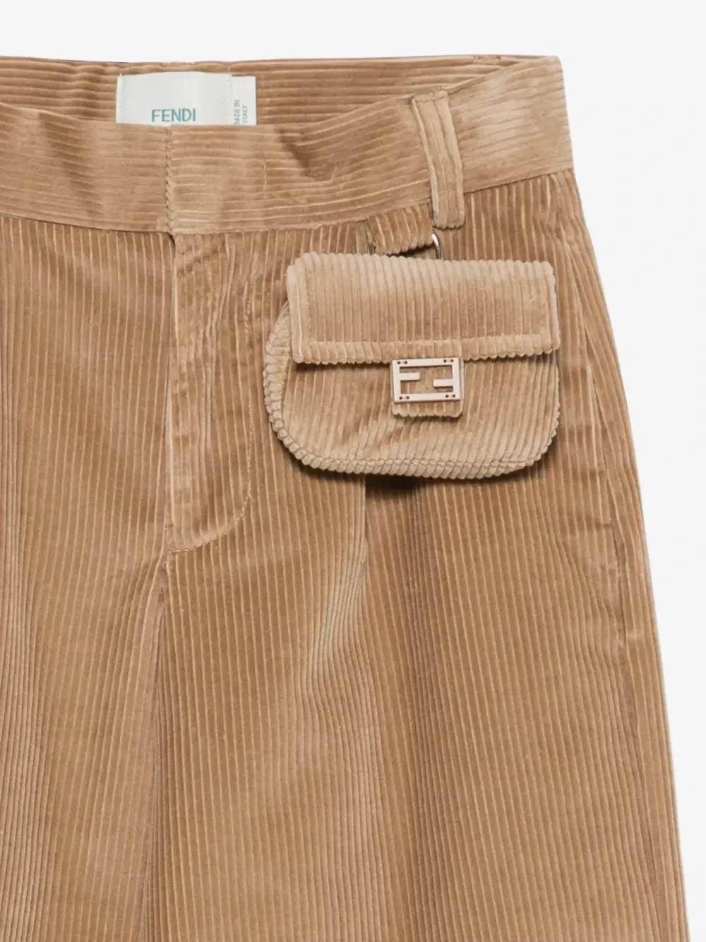 Вельветовые брюки с карманами Baguette FENDI KIDS, бежевый — фото 3