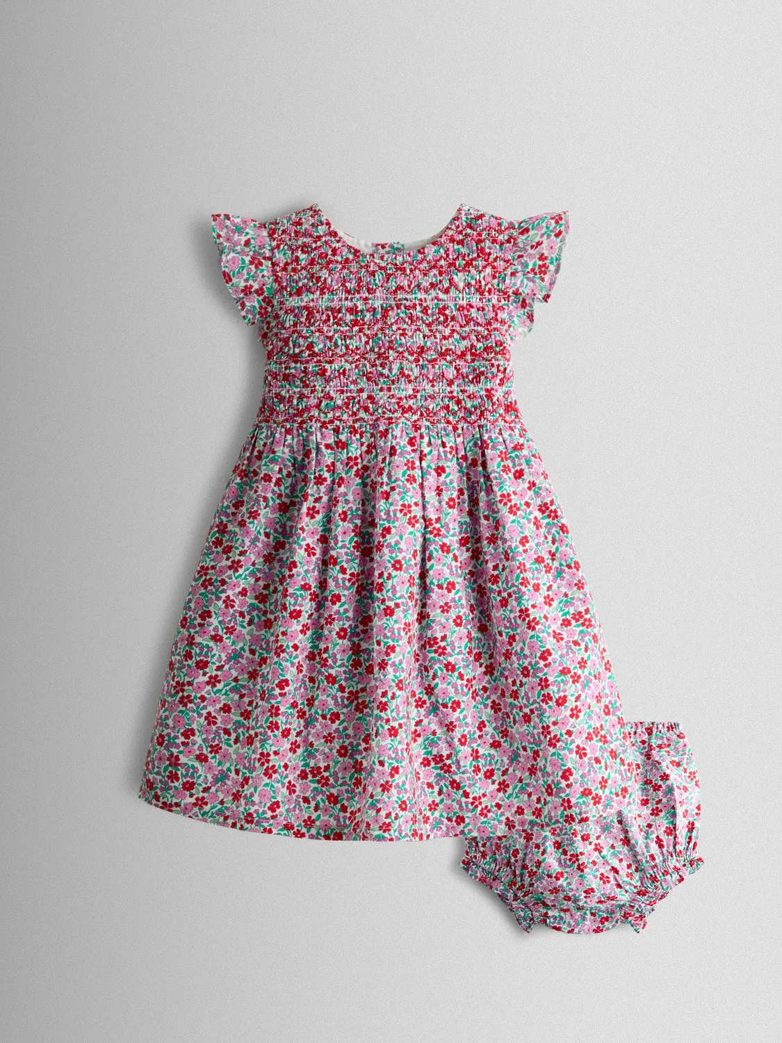 Платье детское с вышивкой Smocked Floral Jojo Maman Bébé, красный цветочный принт