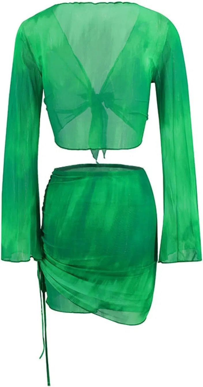 Женское платье с принтом тай-дай Club Party Dress Sets, Green — фото 3