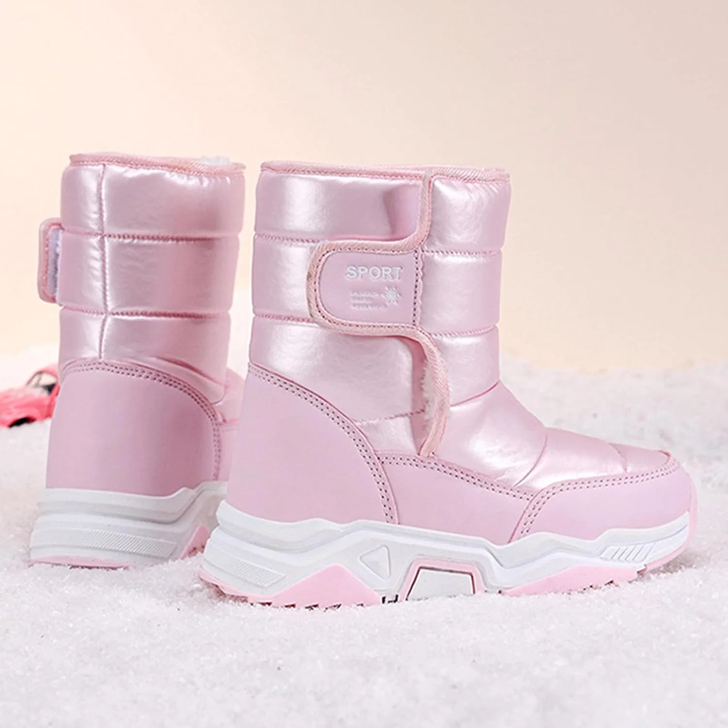 Детские зимние ботинки для девочек и мальчиков с принтом, модель Girls Boys Snow Boots, Pink — фото 4