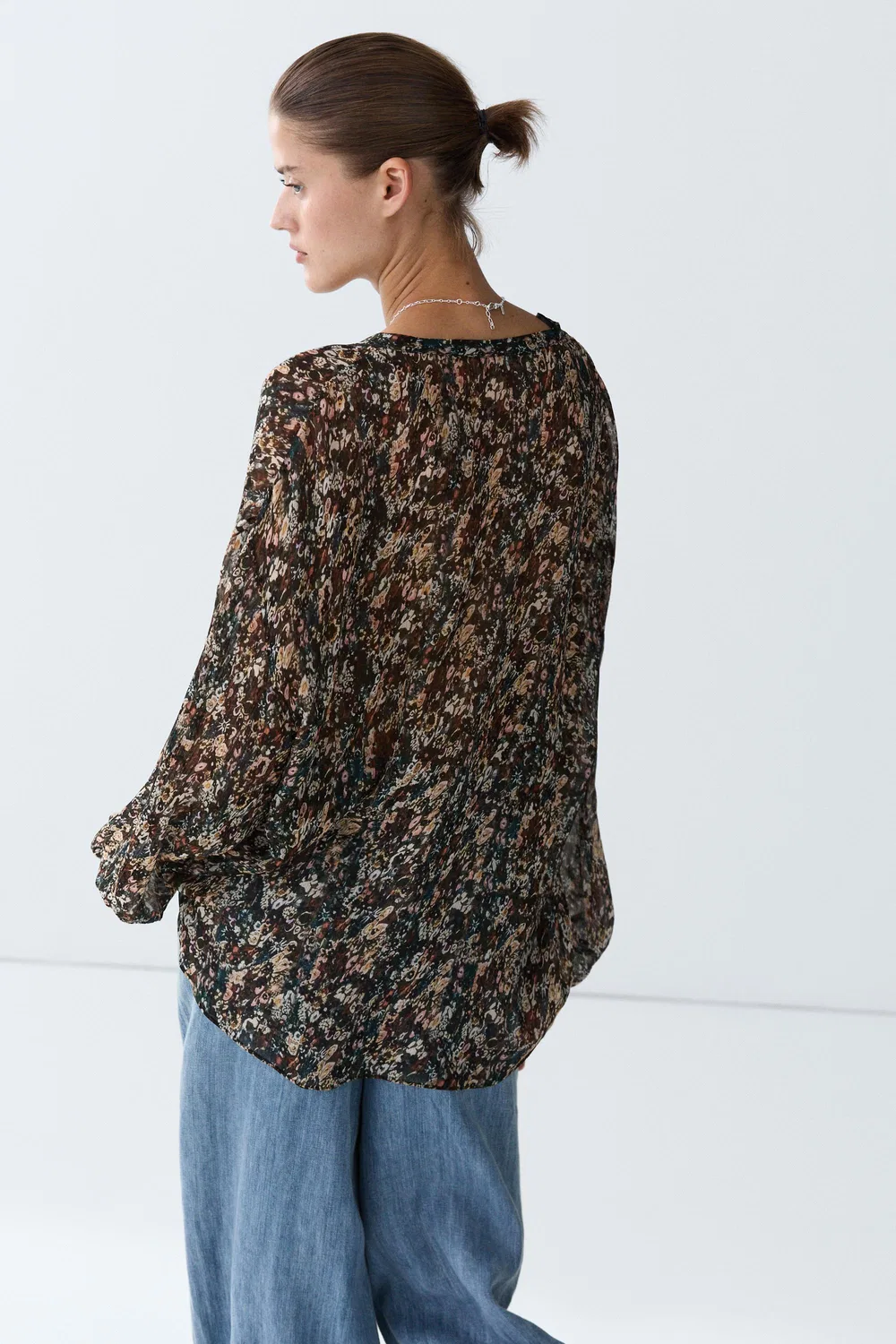 Рубашка Massimo Dutti Floral Print Flowing, черный — фото 4