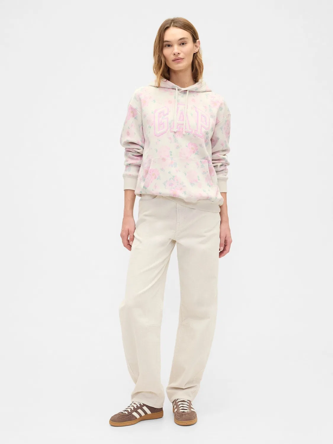 Худи Gap Pink Floral Relaxed Logo, розовый — фото 3